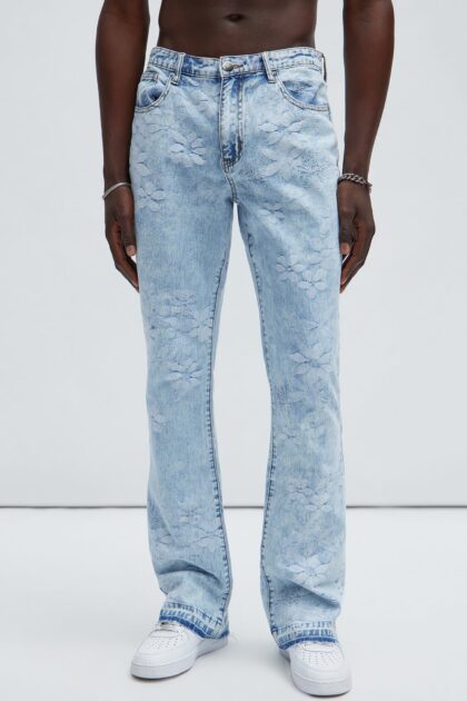 جينز "كينيث" سكيني فلير مكدس - أزرق فاتح (وش)