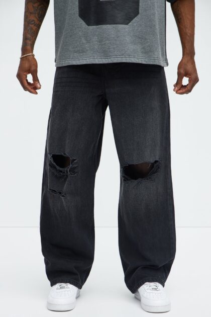 جينز "ألفاريز" باجي ممزق - أسود باهت (وش)