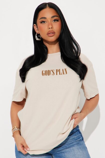 تي شيرت مغسول (خطة الله فوق خطتي) - رملي