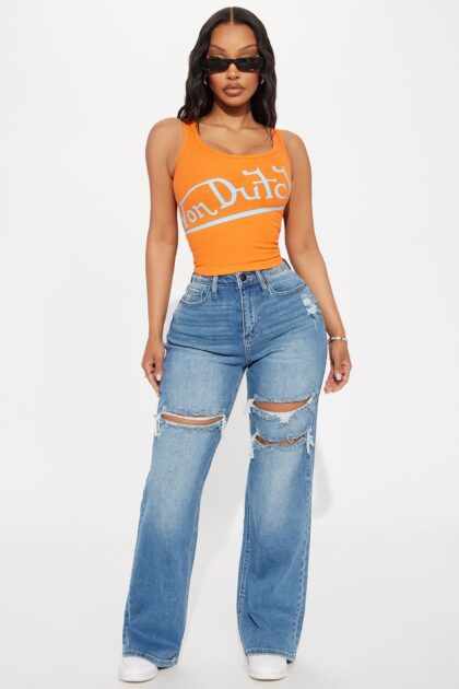 جينز ريمي بخصر صغير ممزق مطاطي فضفاض - ووش متوسط