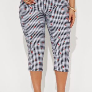 بنطلون كابري جينغهام “شيري لوف” – أسود/متعدد