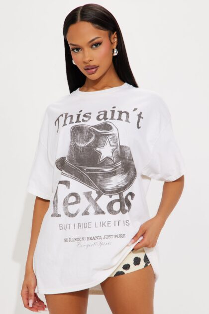 تيشيرت "ذس آينت تكساس" واسع مغسول - طبيعي