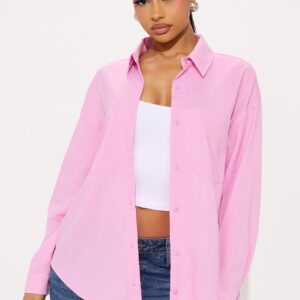 قميص كتان بأزرار ‘فريش ليمونيد’ – وردي