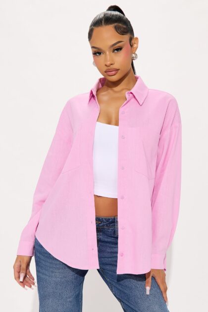 قميص كتان بأزرار 'فريش ليمونيد' - وردي