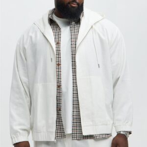 جاكيت كتان مريح مع قبعة “باهاماس” – أبيض