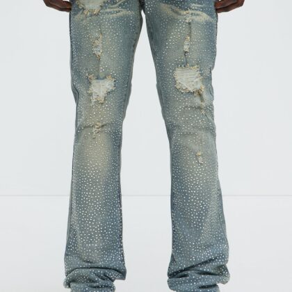 جينز "أون ماي بلينج" سكيني فلير مرصع - أزرق متوسط