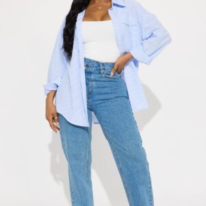 قميص شاليس بخطوط رفيعة ‘سكيب تاون’ – أبيض/أزرق