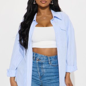 قميص شاليس بخطوط رفيعة ‘سكيب تاون’ – أبيض/أزرق