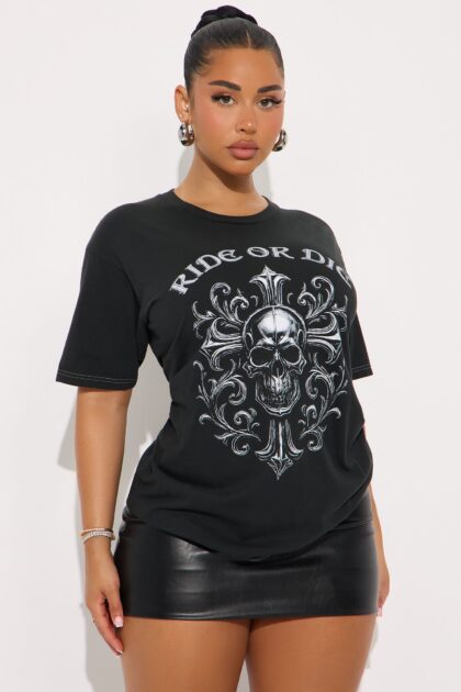 تيشيرت "رايد أور داي" بصلبان مغسول - أسود