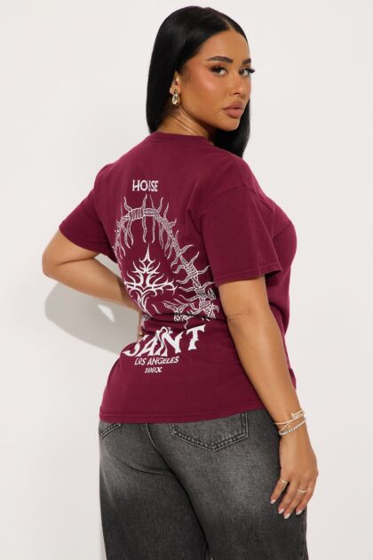 تيشيرت "كروس سينت" أمامي وخلفي مغسول فينتاج - عنابي