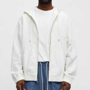 جاكيت كتان مريح مع قبعة “باهاماس” – أبيض