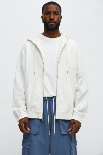 جاكيت كتان مريح مع قبعة "باهاماس" - أبيض