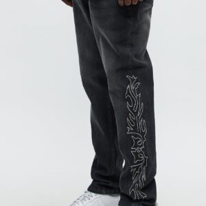 جينز “بي ريزيلينت” سكيني مطرز – أسود مغسول