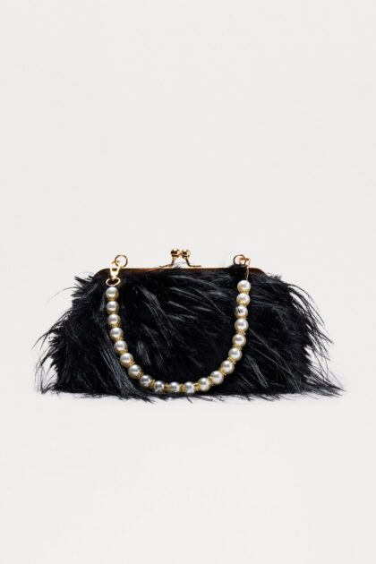 حقيبة يد من الفرو الصناعي "دبل ديت" - أسود