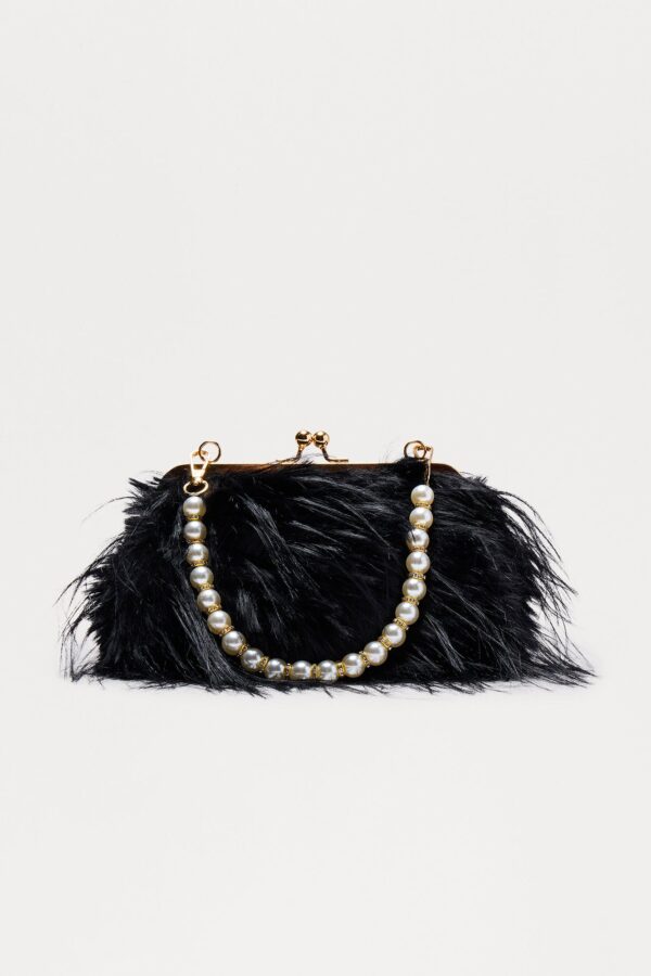 حقيبة يد من الفرو الصناعي "دبل ديت" - أسود