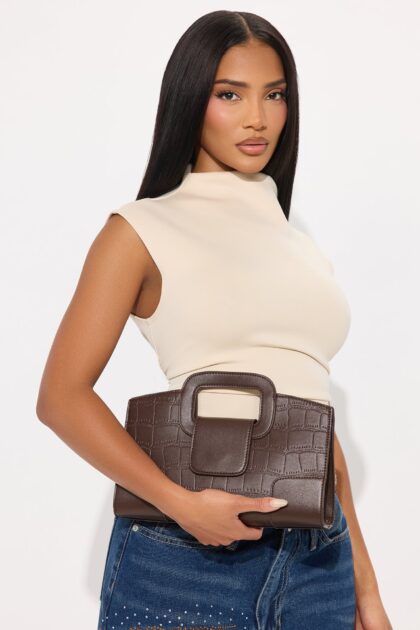 حقيبة يد جلد صناعي "أت ماي فينغر تيبس" - بني