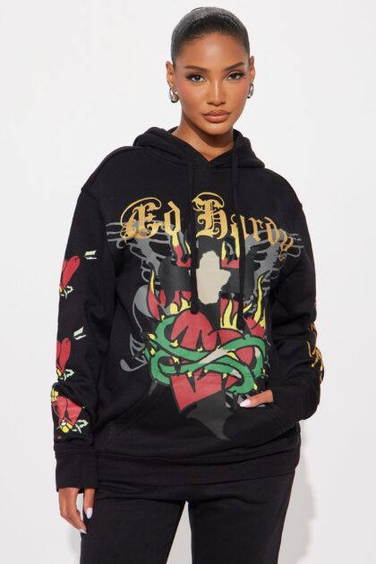 هودي إد هاردي واسع بقلب مقدس - أسود