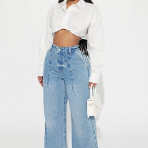 جينز ‘سَتش إيه جيم تشنجر’ مطوي واسع الساقين – ووش فاتح