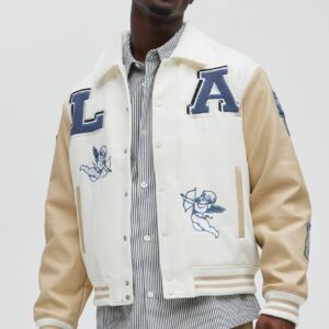 جاكيت فارستي “LA” بنمط رقع – كريمي/كومبو