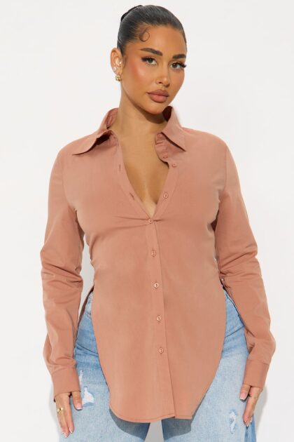 قميص بوبلين 'تريس شيك' - موكا