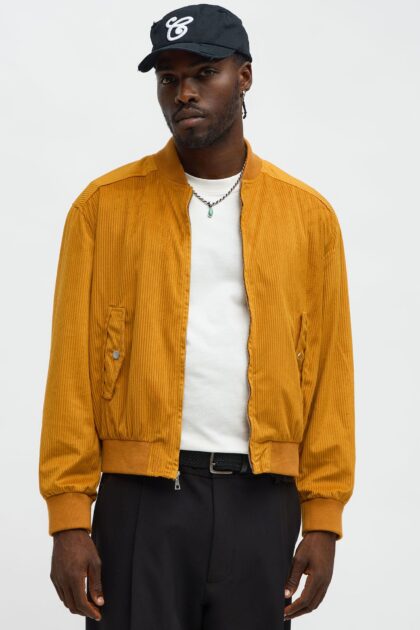 جاكيت بومبر مريح من قماش الكوردروي - أصفر