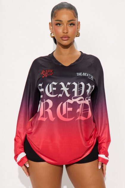 تي شيرت جيرسي 'قلب على النار' - أحمر