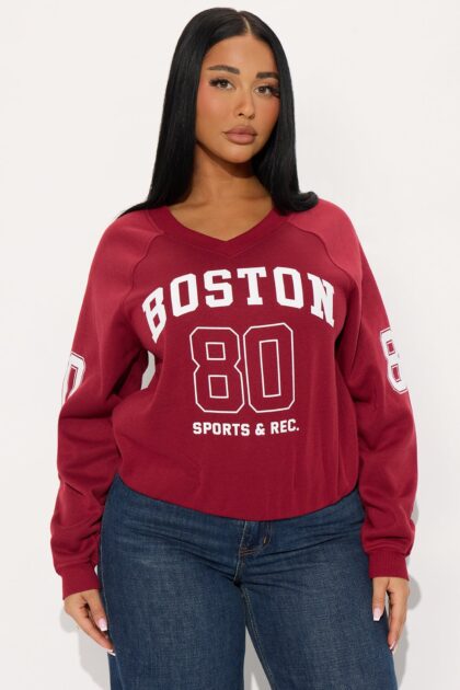 سويت شيرت بوسطن 80 صوف بابل - عنابي