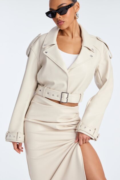 جاكيت جلد صناعي موتو "المسار السريع" - حجر