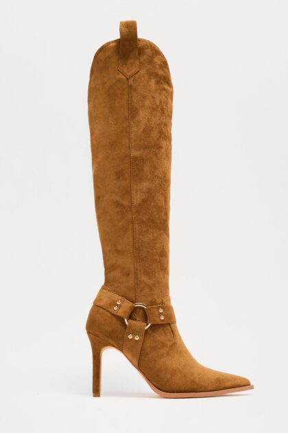 بوت "روتشستر" كعب رفيع بتفاصيل معدنية - تان