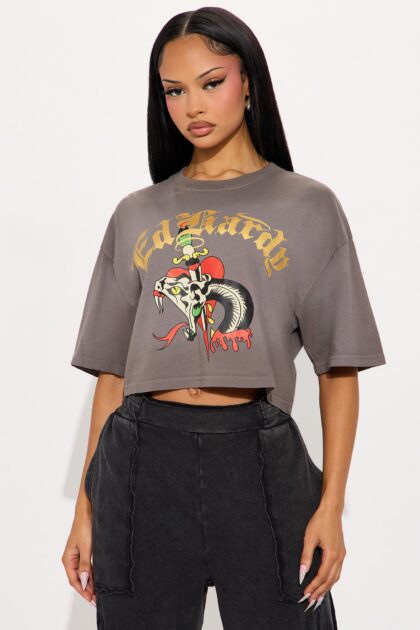 تيشيرت إد هاردي "سنيك هارت" قصير - رمادي
