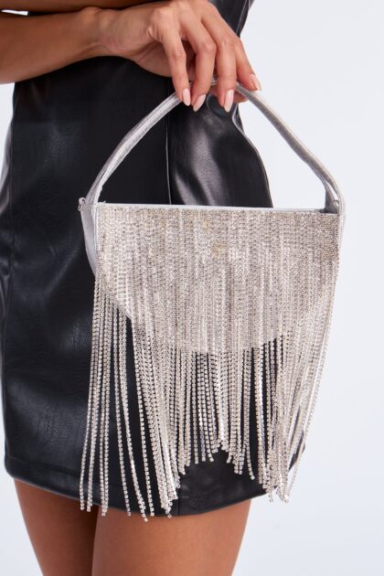 حقيبة يد (كلتش) "كريستال مون راين" راينستون - فضي