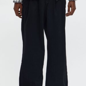 جينز باجي واسع الساق بكسرات – أسود