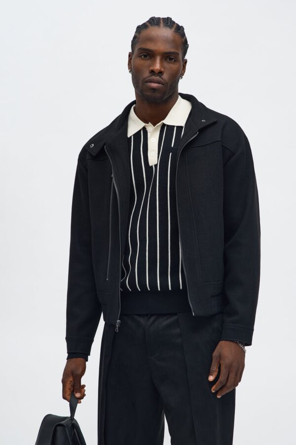 جاكيت بومبر "نيو أيج ريبل" مريح بقطع معدنية - أسود