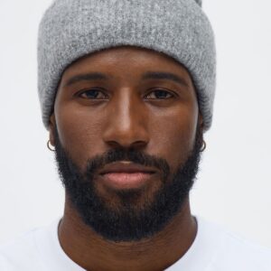 قبعة بيني صوف صناعي مضلعة – رمادي