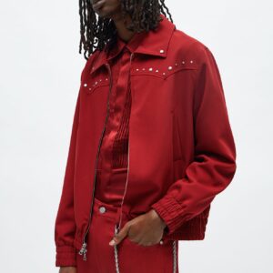 جاكيت بومبر “نيو أيج ريبل” مرصع – عنابي