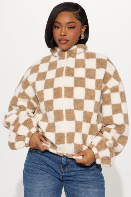 جاكيت شيربا "ميك يور موف" كاروهات - بني/مختلط