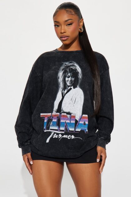 تيشيرت تينا تيرنر مغسول - أسود باهت