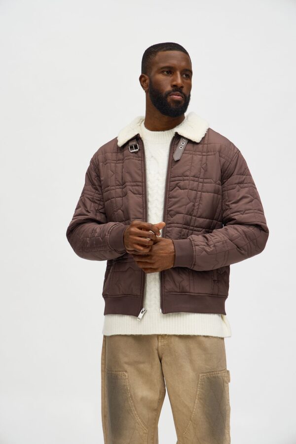 جاكيت بومبر مبطن "شاينينغ ستار" بياقة شيربا - بني