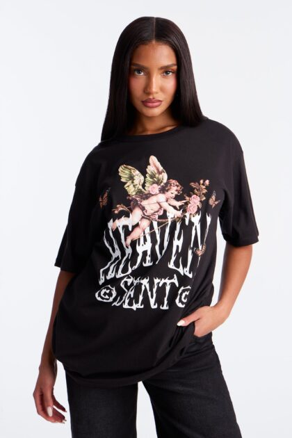 تيشيرت "هيفن سنت" برسم ملاك - أسود