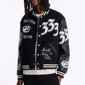 جاكيت فارستي “كوليجيت” جلد صناعي – أسود