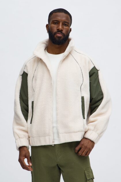 جاكيت بومبر شيربا مبطن بقصة مريحة - بيج