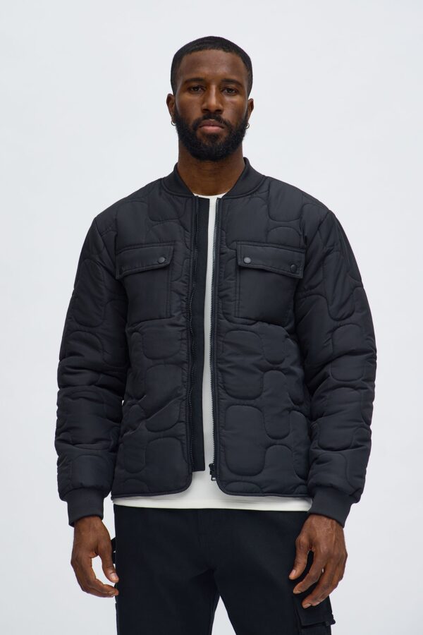 جاكيت مبطن بنمط هندسي - أسود