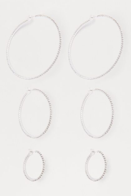 طقم أقراط "ران ذا بارتي" 3 أزواج - فضي