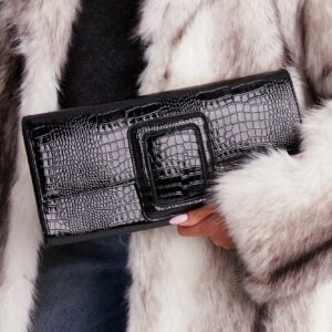 حقيبة يد صغيرة “نوار أفير” بنقش تمساح – أسود