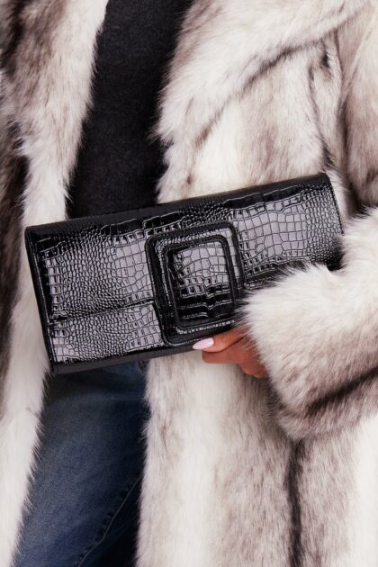 حقيبة يد صغيرة "نوار أفير" بنقش تمساح - أسود