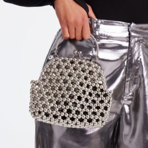 حقيبة يد (كلتش) “بريتي بيني” الخرزية – فضي