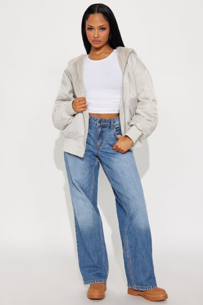 جاكيت بومبر "كيمي" بوجهين - رمادي فاتح