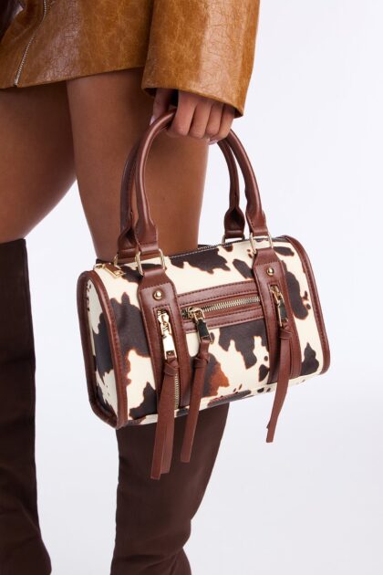 حقيبة يد ساتشل جلد صناعي "هايد آند شيك" - بني متعدد