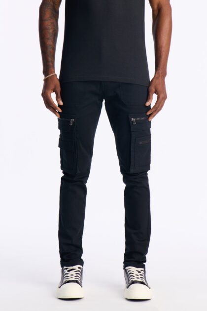 جينز "تيك أ سترول" كارجو سكيني مكدس بسحاب - أسود