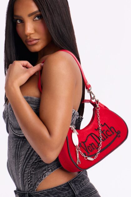 حقيبة كتف مخمل "فون دوتش" - أحمر/أسود